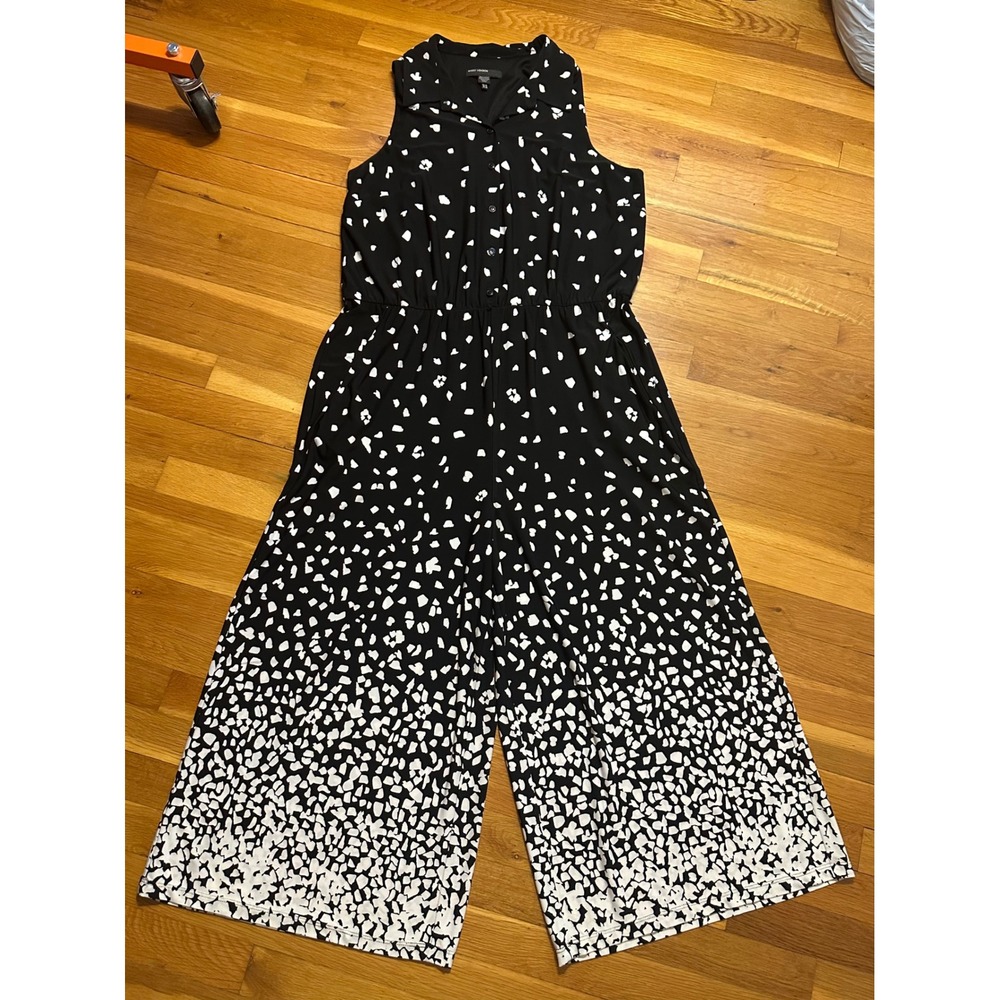 Maggy London Black White Abstract Print Wide Leg Jumpsuit Size 18 Sleeveless